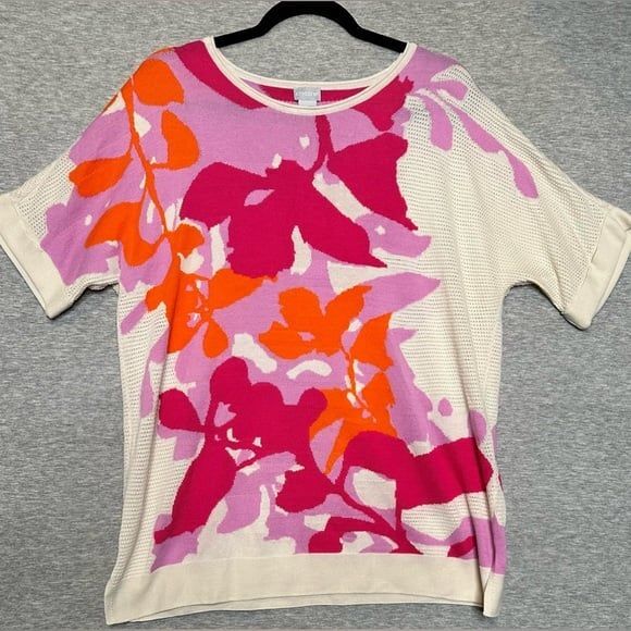 Chico's Floral Lightweight Sweater Women's Size 2 - Picture 1 of 5